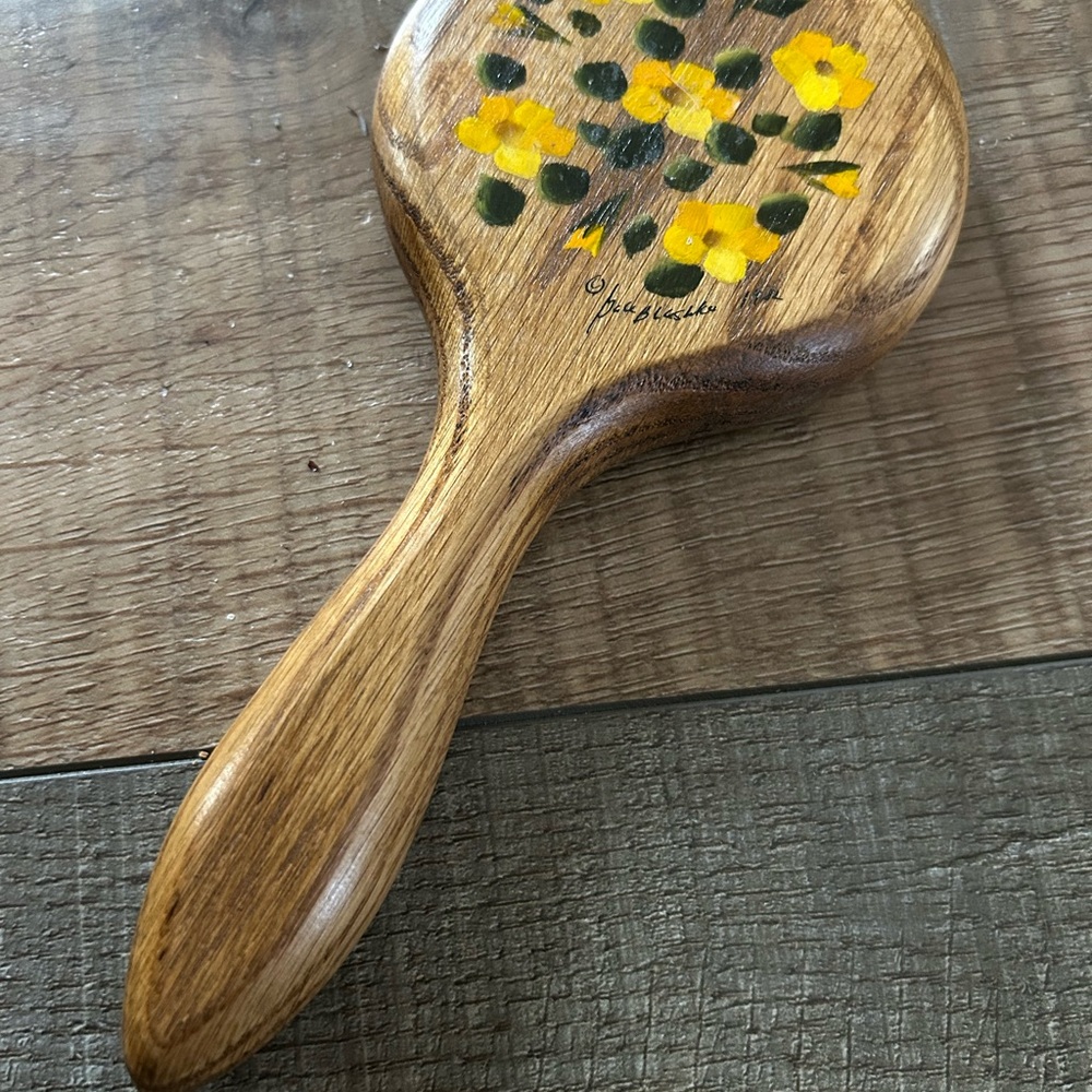 VTG Gale Blashka Hand Painted 1982 Handheld Wood Mirror 7.5”